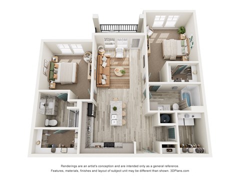 Two Bedroom Floor Plan at The Parker Leland, Leland  